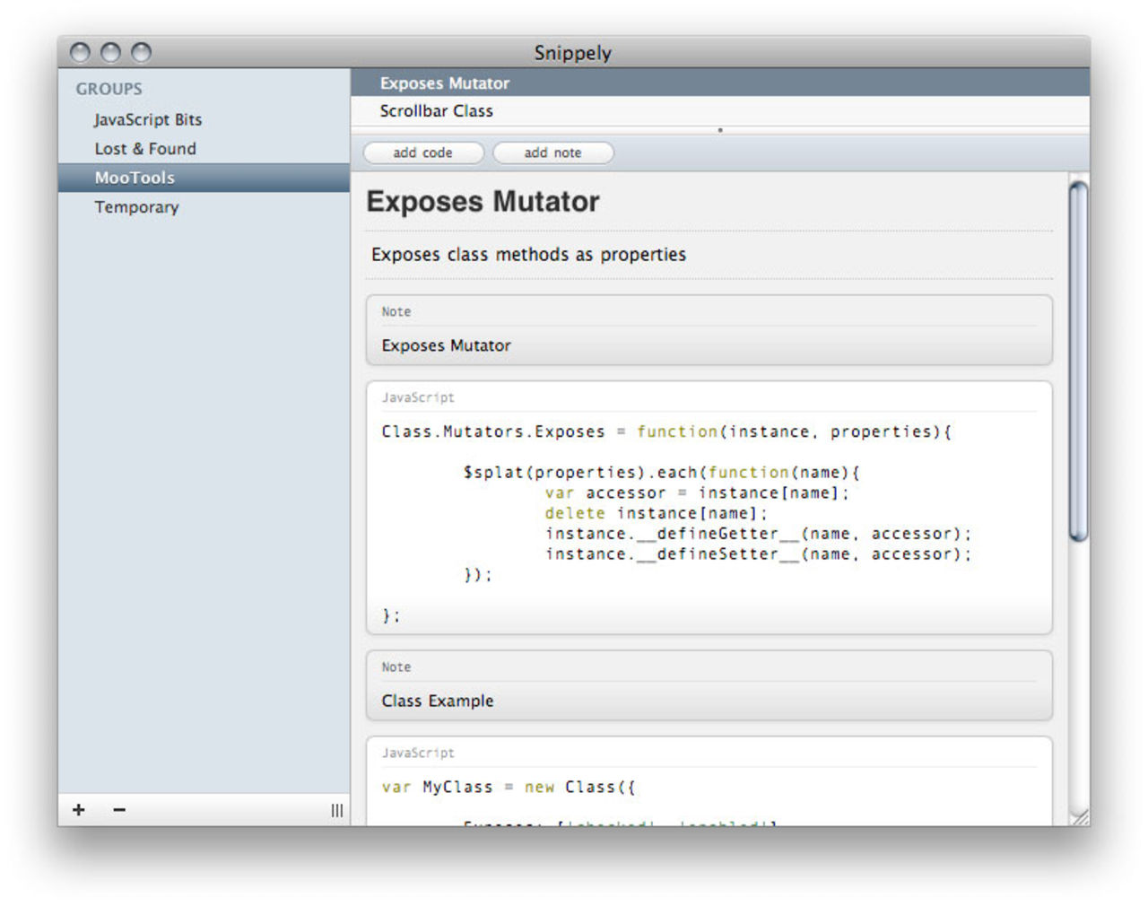 Spara kodsnuttar med smidigt program