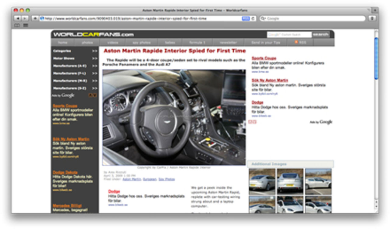 Aston Martin Rapide visar insidan