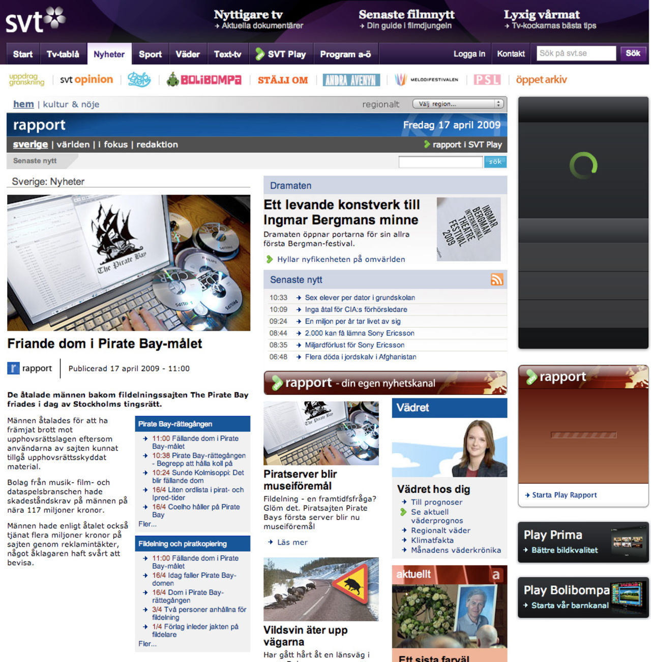 SVT publicerade fel artikel om TPB