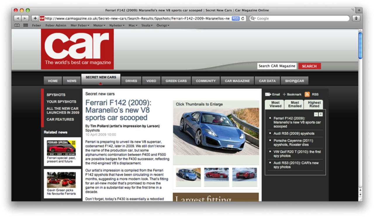 Renderade bilder på uppföljaren till F430