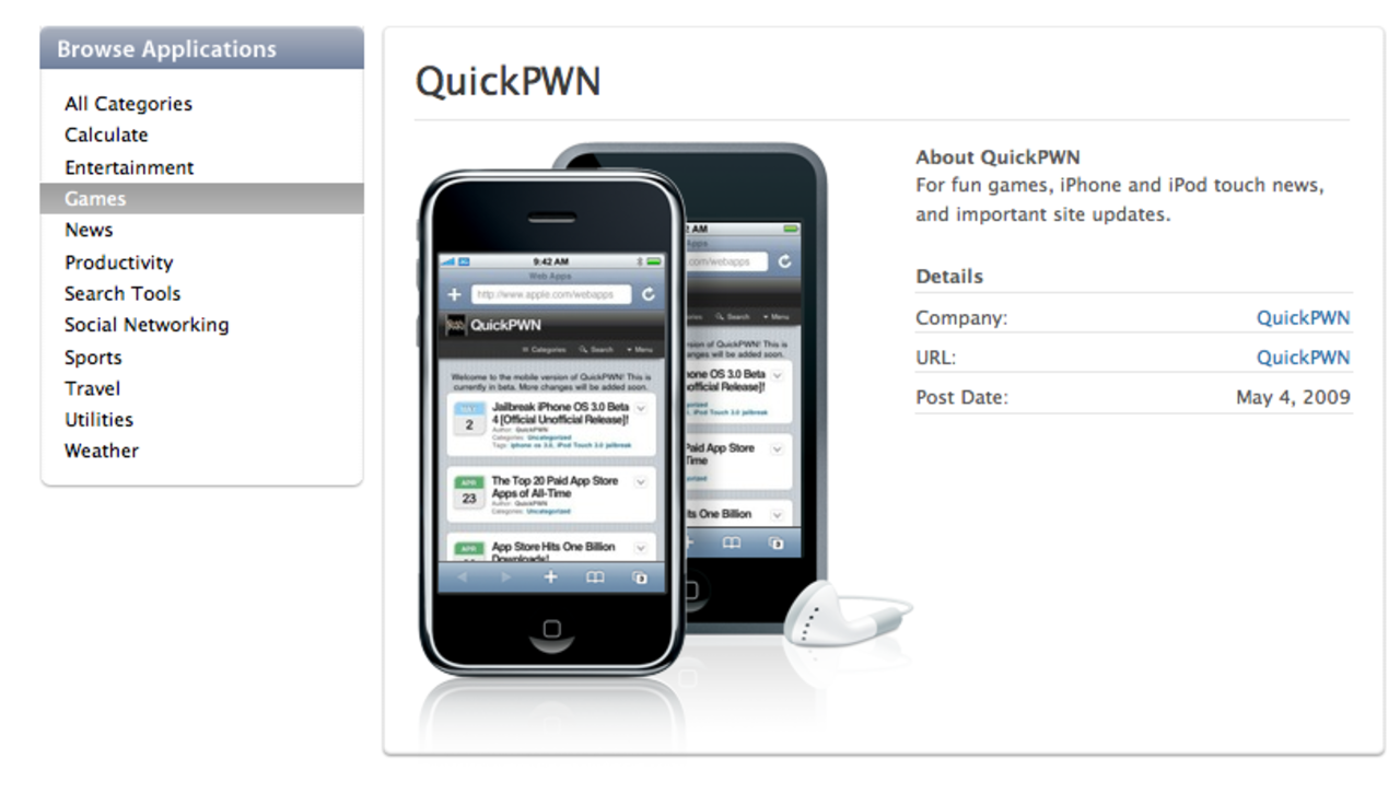 Apple listar QuickPWN som webapp