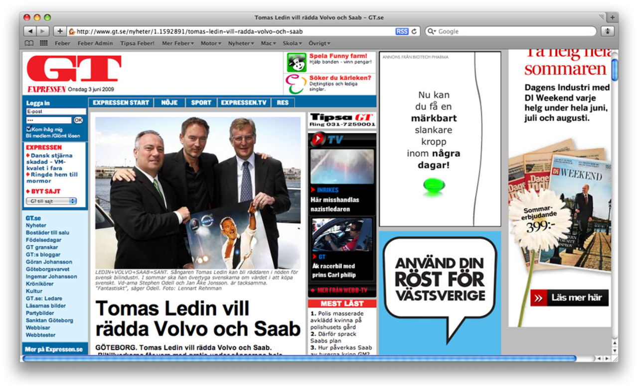 Thomas Ledin ställer upp för Saab och Volvo