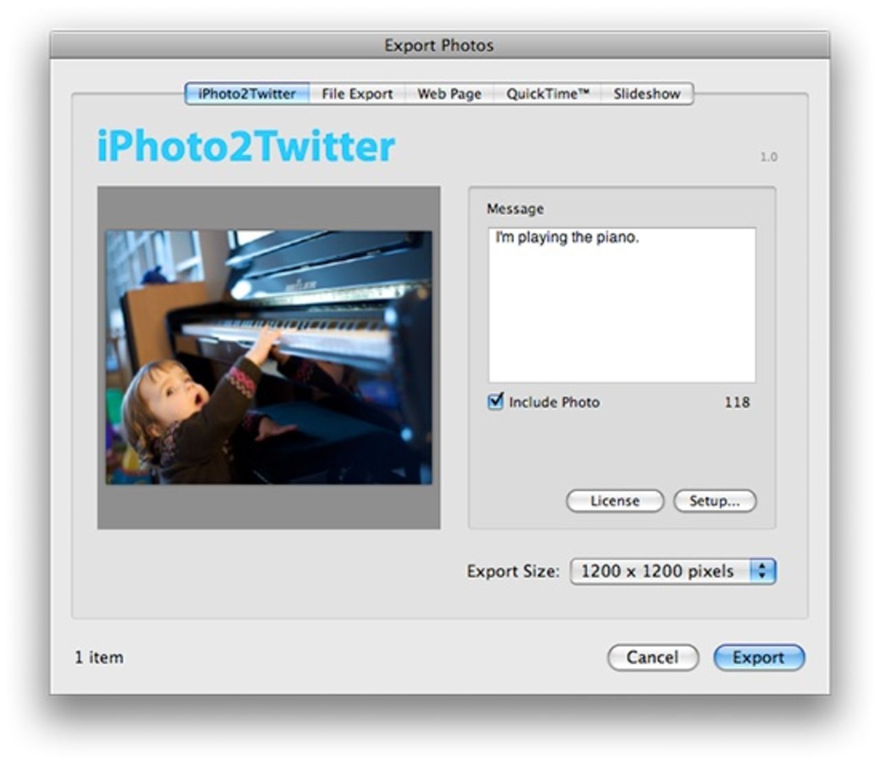 Twittra direkt från iPhoto