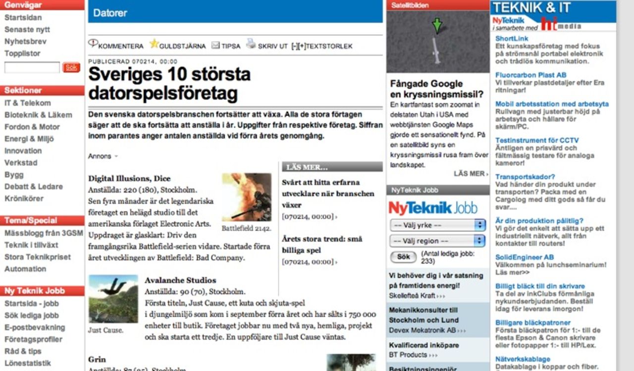 De tio största datorspelsföretagen i Sverige