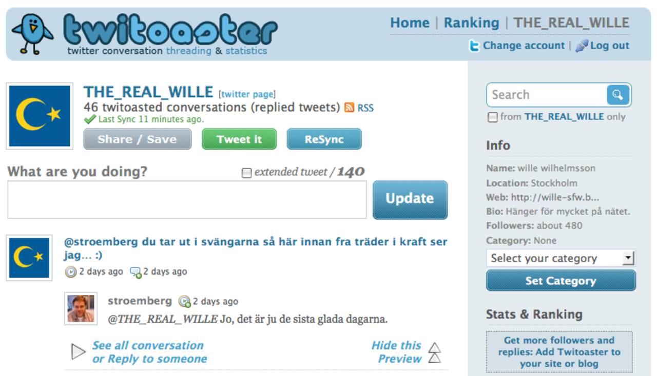 Twitoaster trådar dina twitter-inlägg