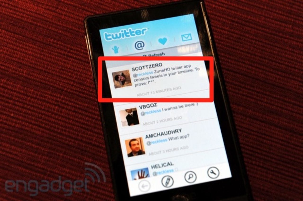 Zune HD censurerar twitter-meddelanden