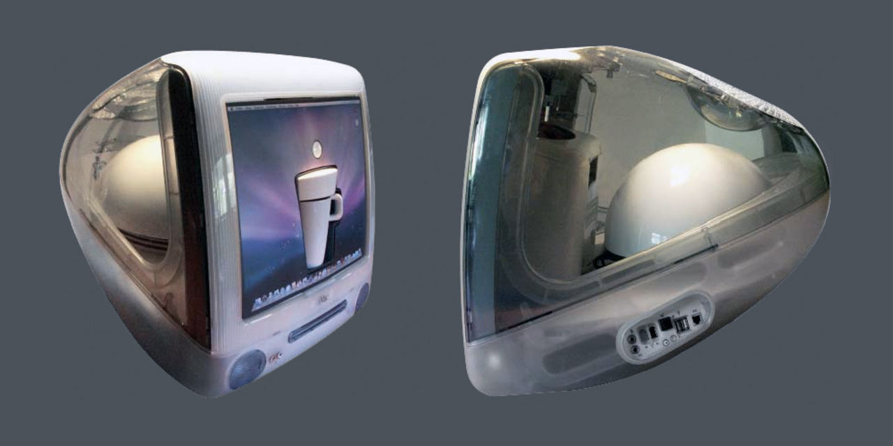 Gammal iMac med Mac mini, kaffebryggare och subwoofer!