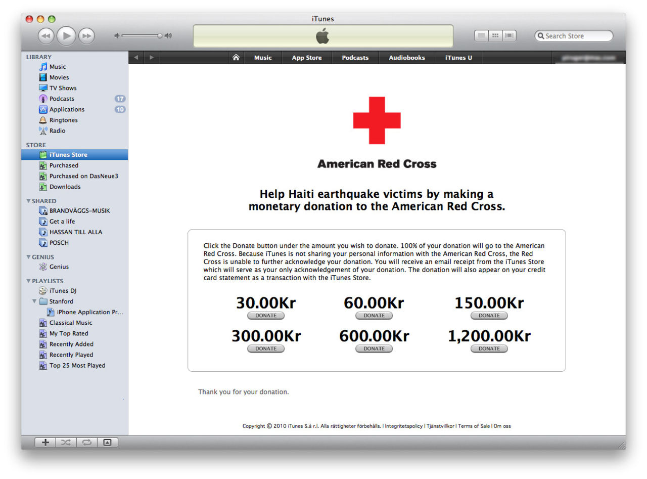 Donera till Haiti genom iTunes