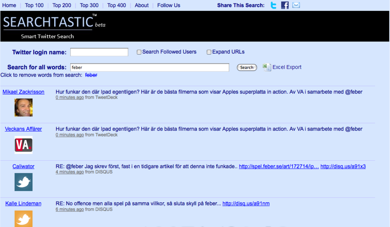 Searchtastic - bra twittersök