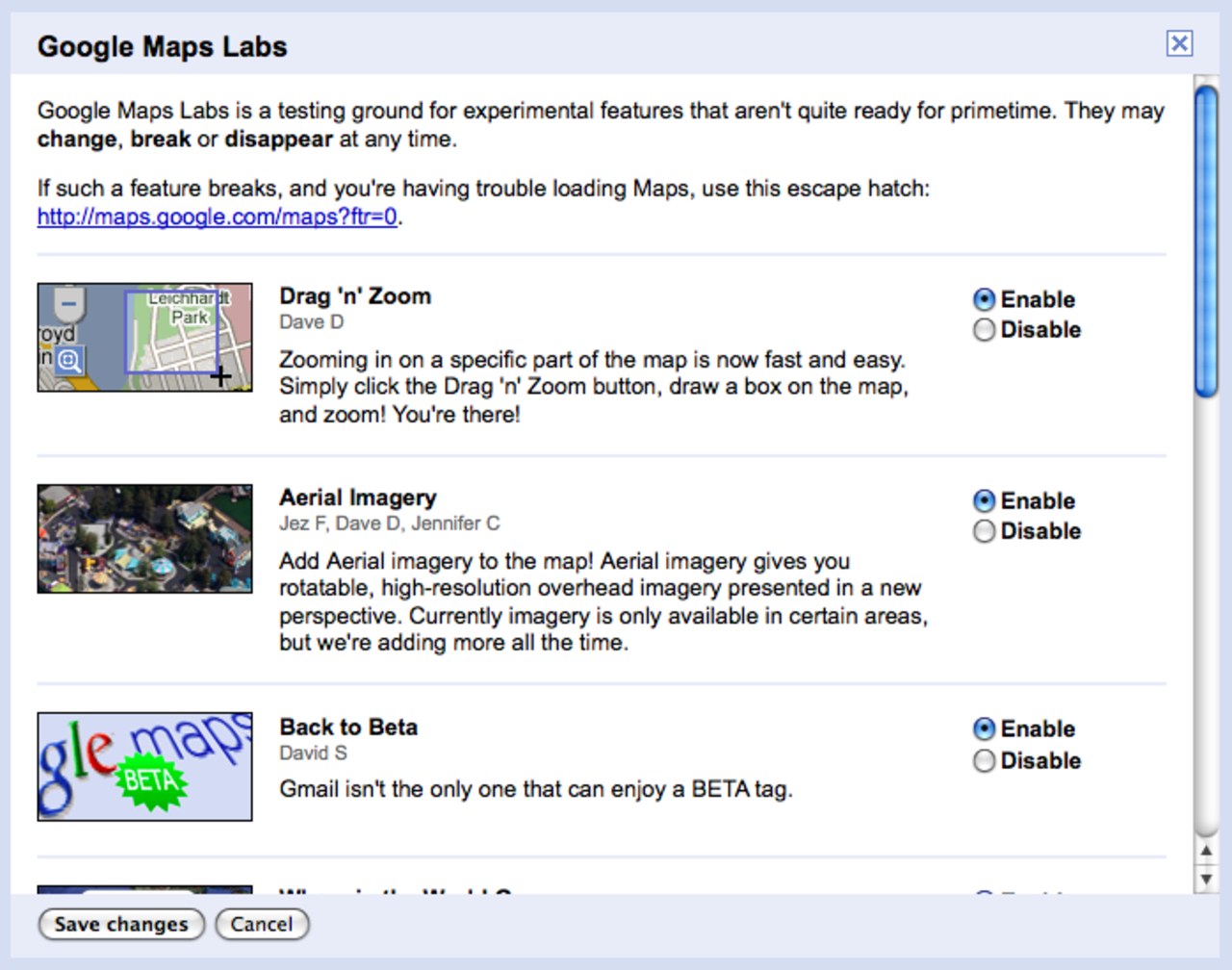 Google Maps får Labs