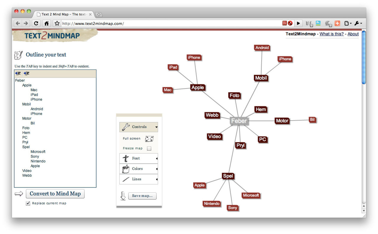 Gör om text till mindmap