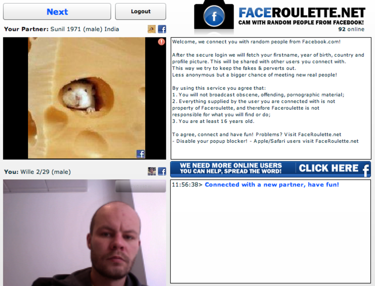 Facebook + Chattroulette = FaceRoulette