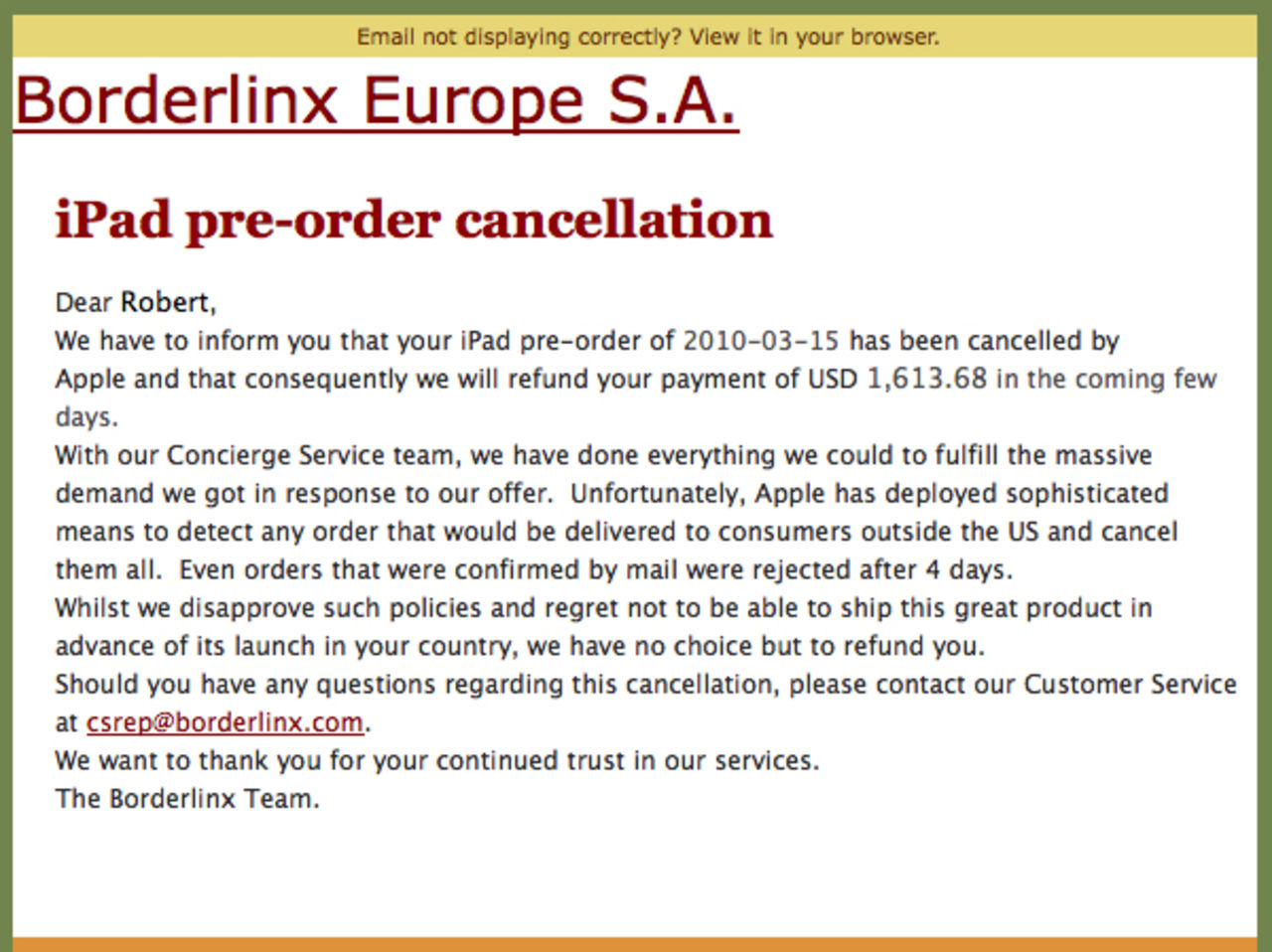 iPad-beställningar från Borderlinx återkallas av Apple