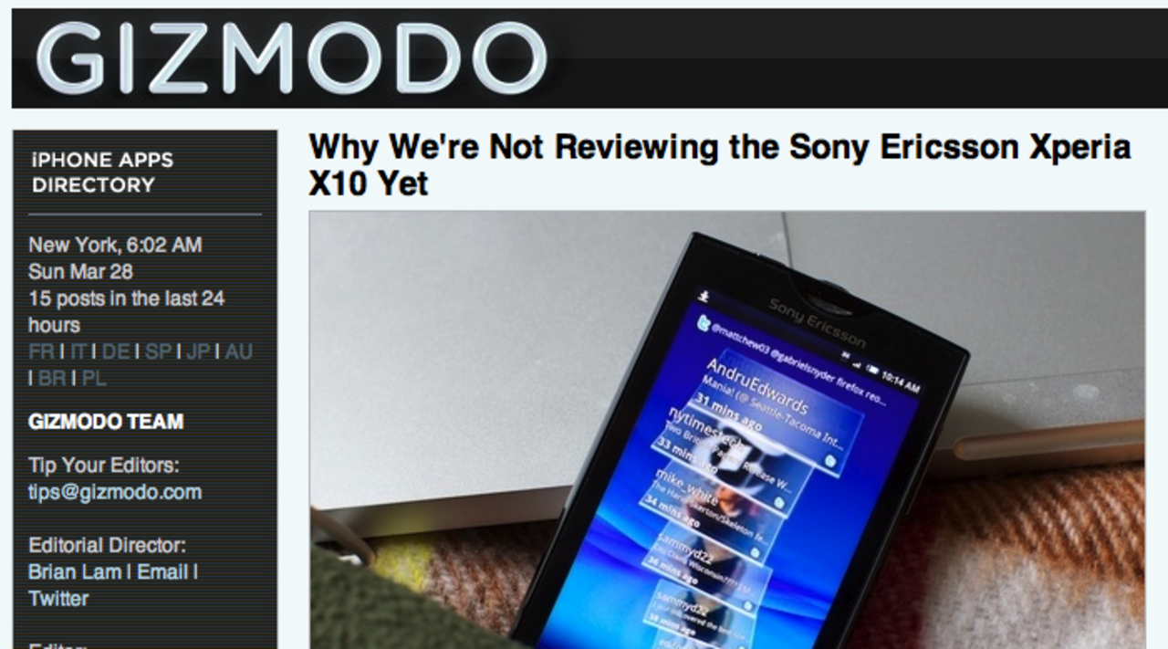 Gizmodo väntar med att recensera X10