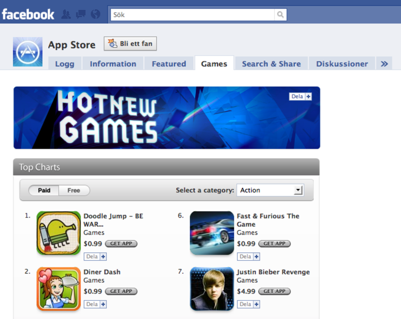 Surfa AppStore på Facebook