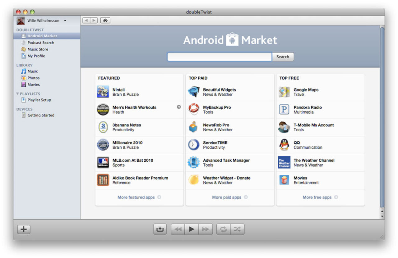 Ny version av DoubleTwist med Android Market