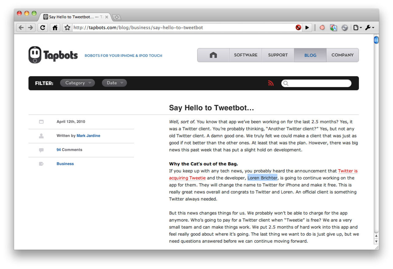 Tapbots jobbar på twitterklient
