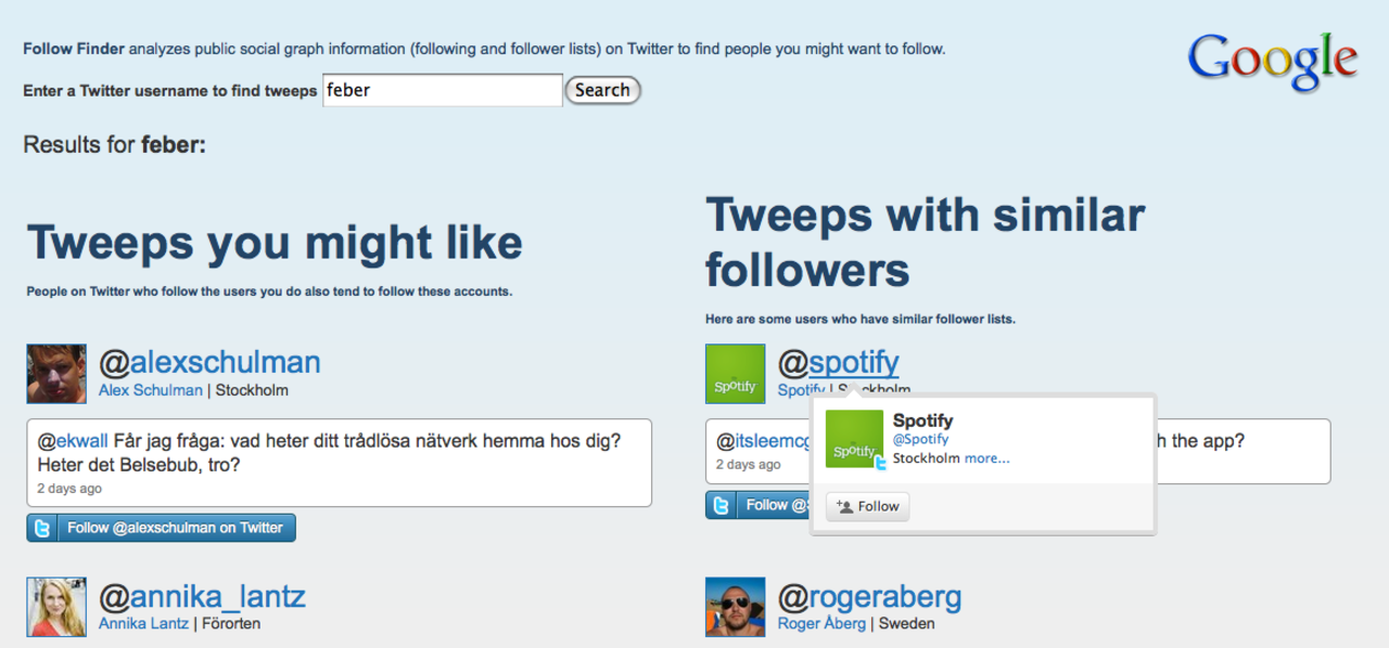 Lite Twitter-kärlek från Google