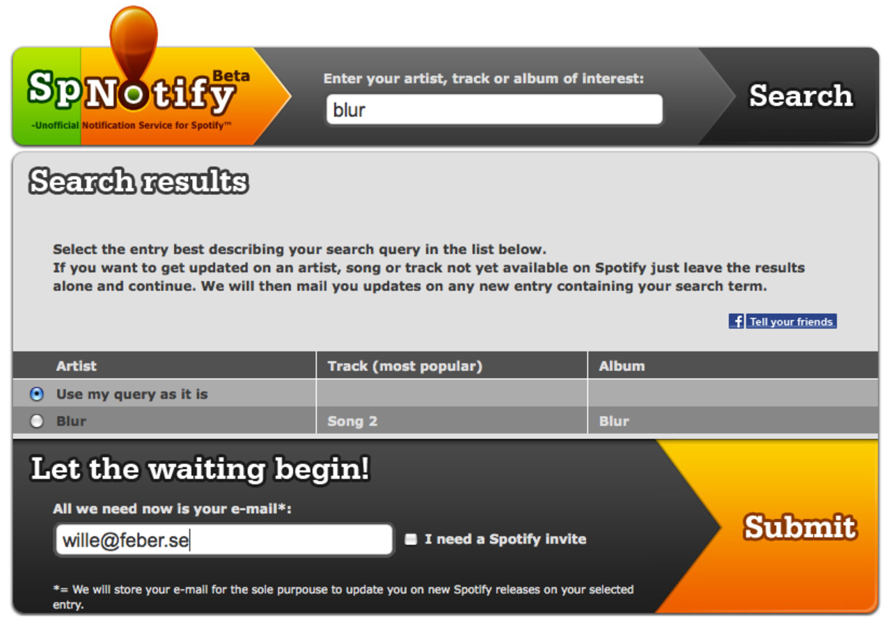 SpNotify meddelar när dina artister släpper nytt på Spotify