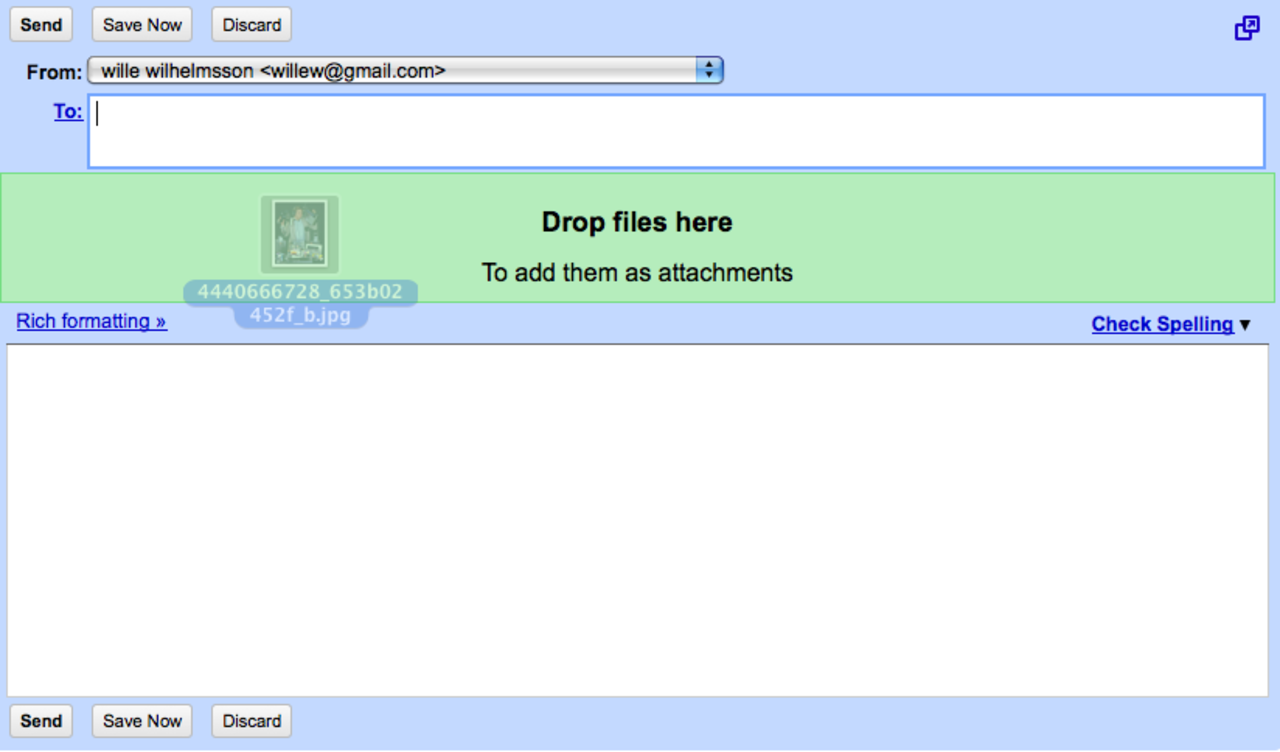 Bifoga filer med drag-n-drop i Gmail