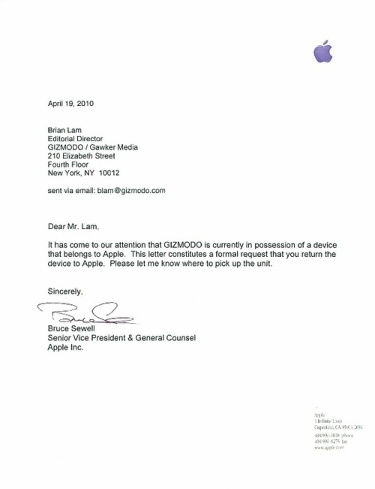 Gizmodo får vänligt men bestämt brev från Apple