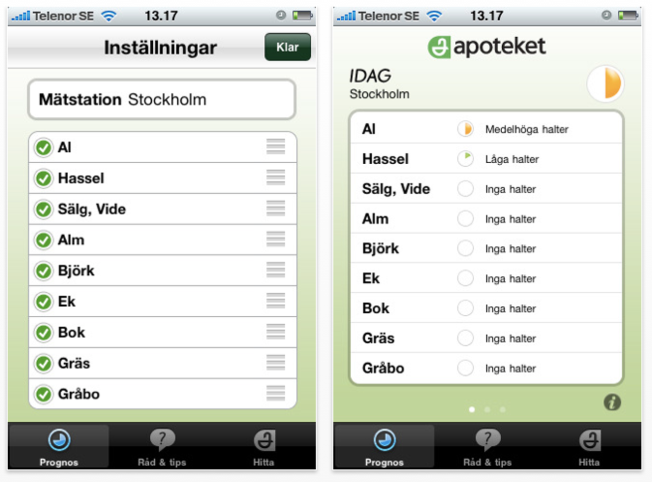 Apoteket släpper pollenapp