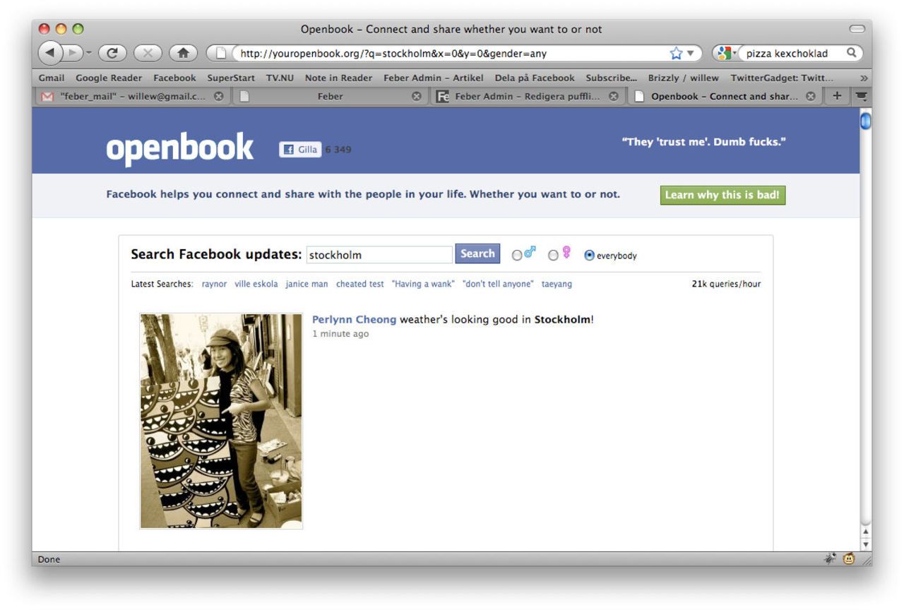 Två sökmotorer som söker igenom Facebook och Twitter