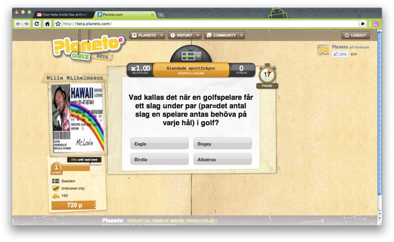 Planeto Quiz - frågesport på nätet