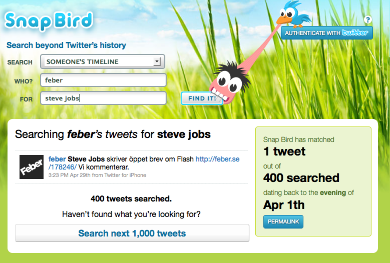 SnapBird - bra sökmotor för Twitter