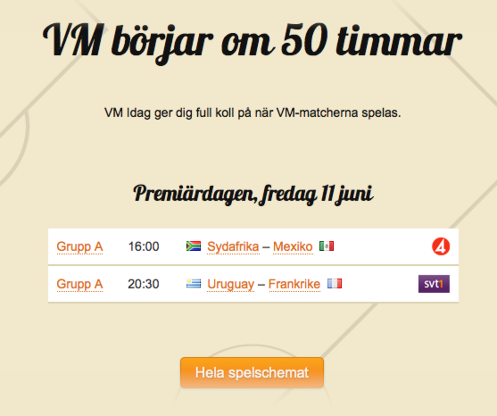 VM idag - listar matcherna i Fotbolls-VM