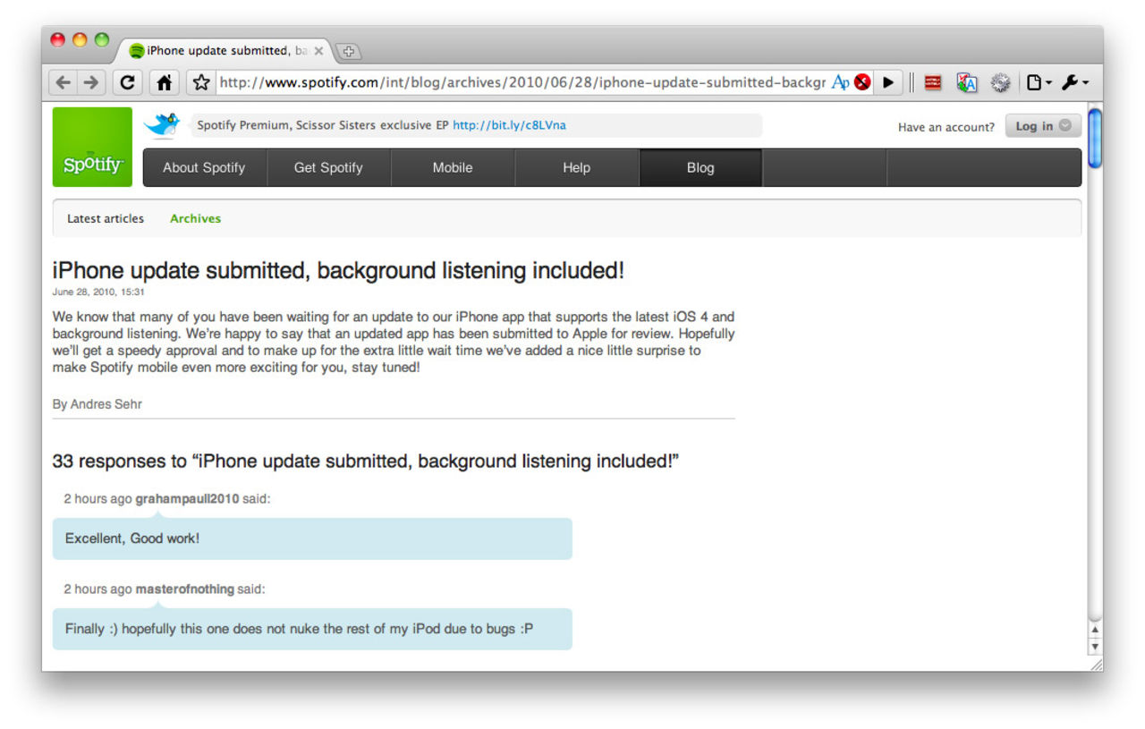 Spotify får strax stöd för iOS 4