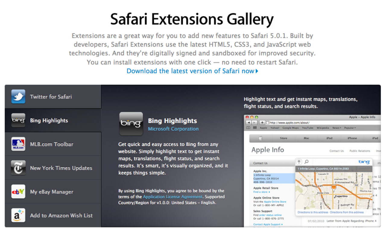 Apple släpper Safari 5.0.1 och Extension Gallery