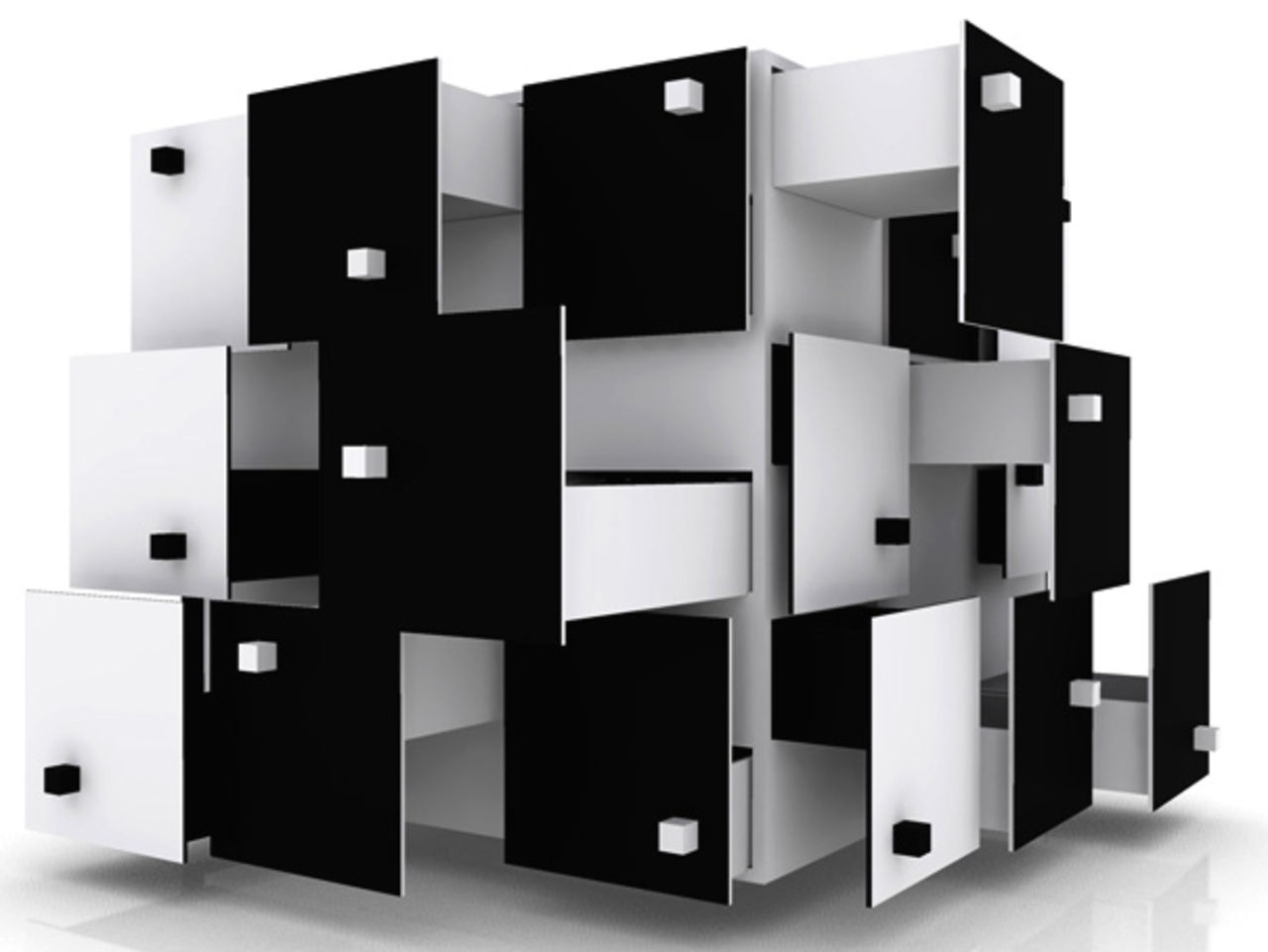 Förvaring i svartvit kub