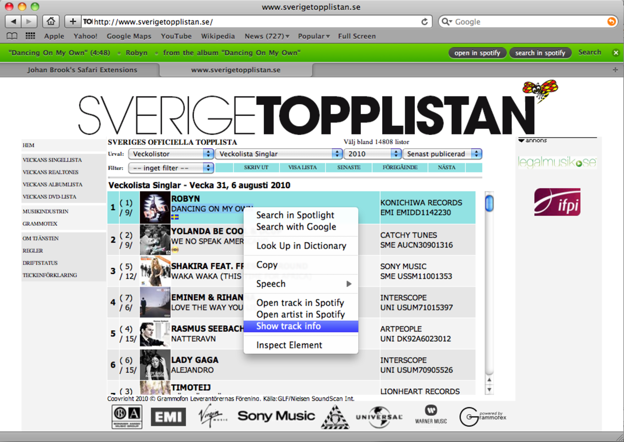 Spotify-sök i Safari