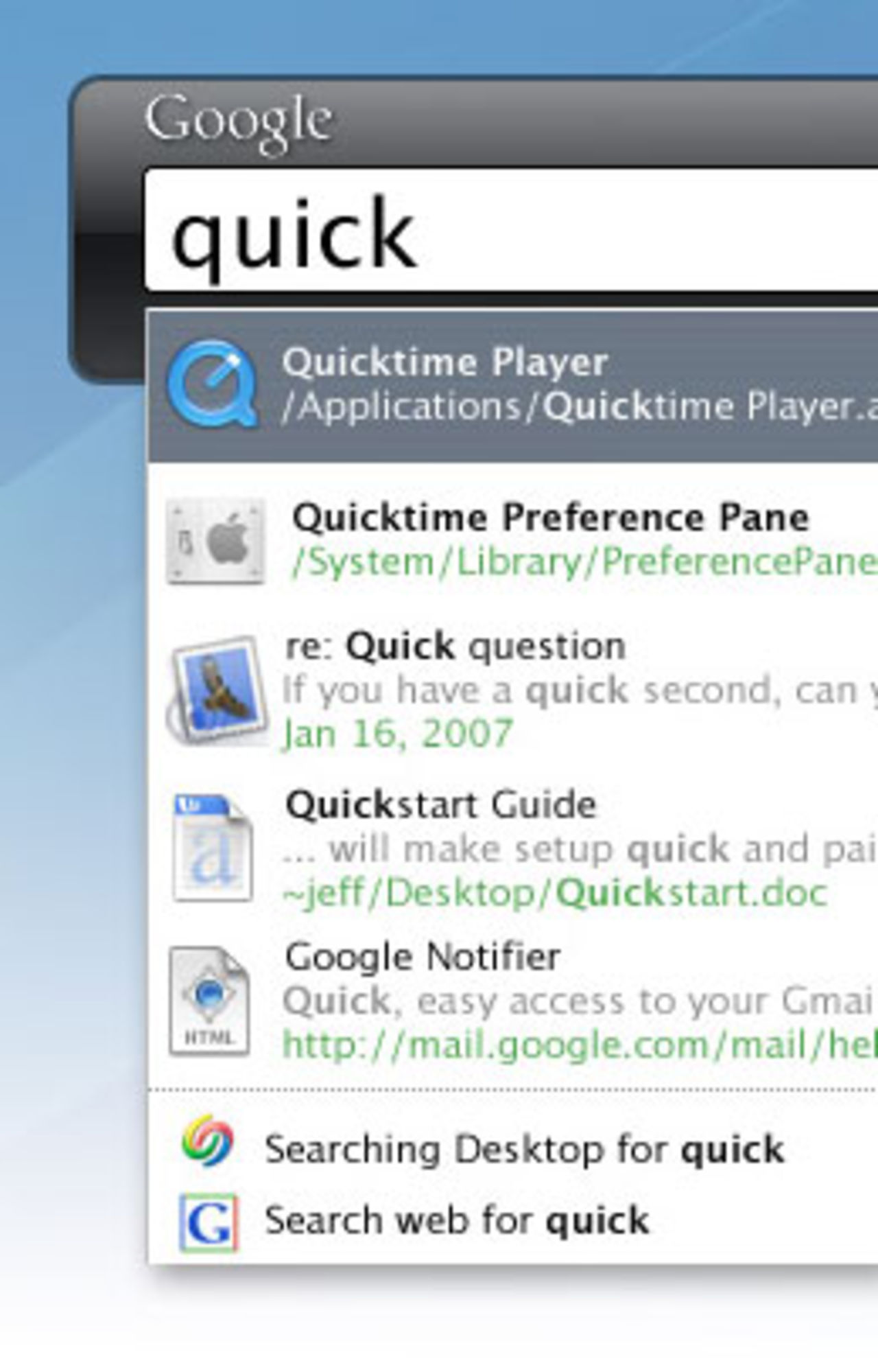 Google Desktop för OS X
