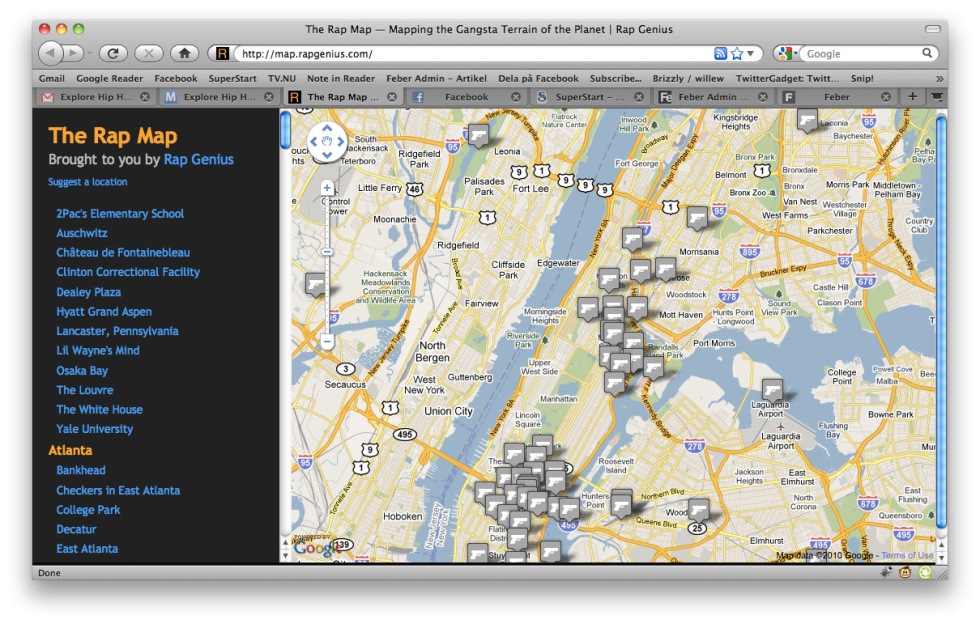The Rap Map. Google Maps-mashup för den hip-hop-intresserade. | Feber