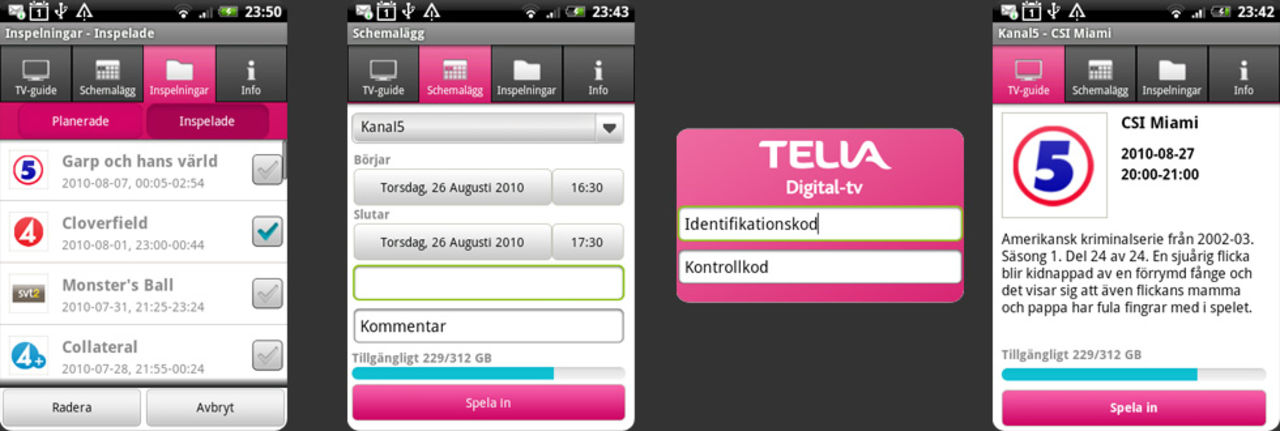 Spela in TV-program via telefonen