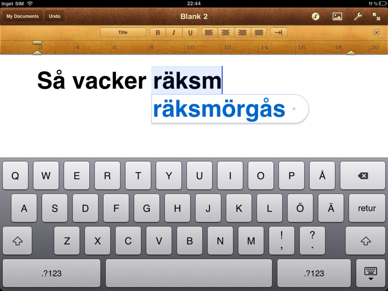 Svenskt tangentbord i iOS 4.2