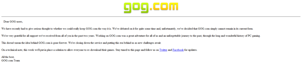 Good Old Games lägger ner