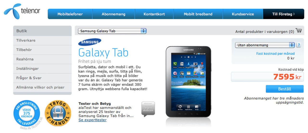 Första svenska priset för Samsung Galaxy Tab