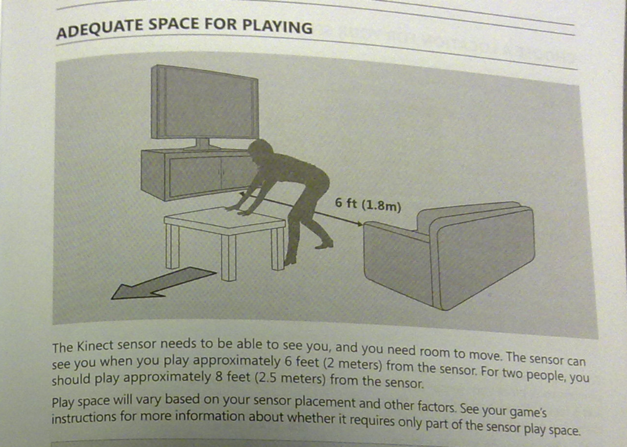 Kinect-manualen bekräftar avståndet