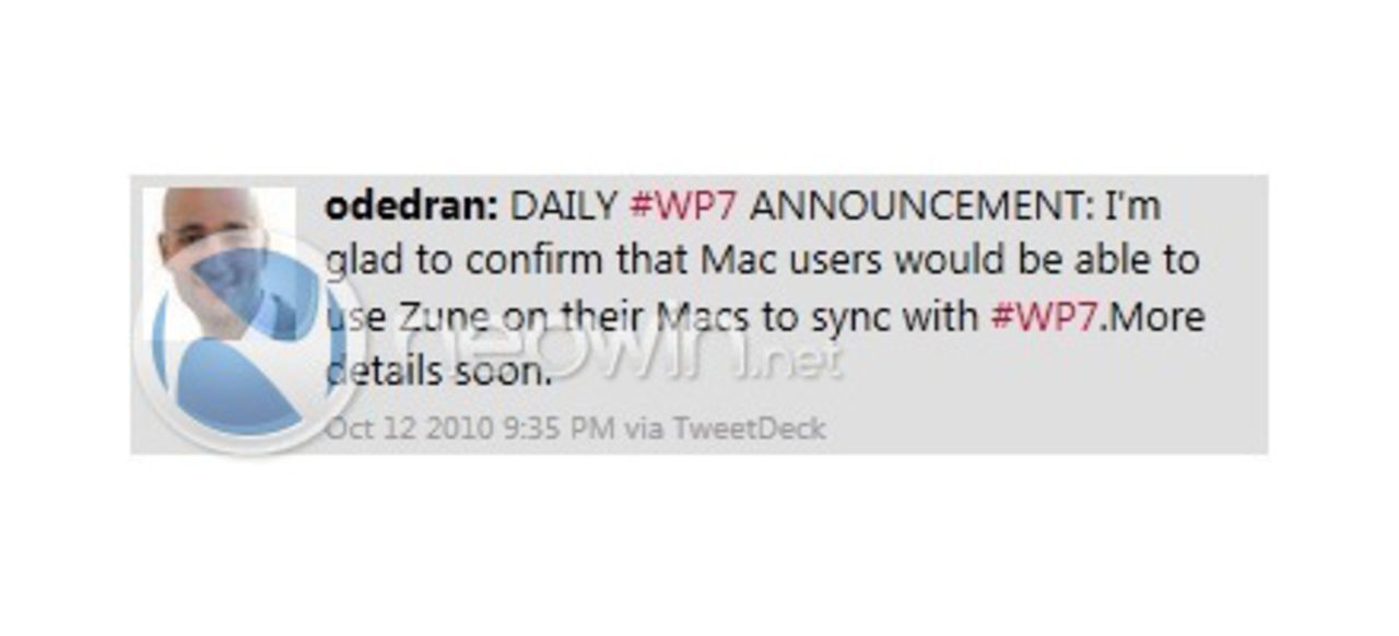 Windows Phone 7 kommer att synka med Mac