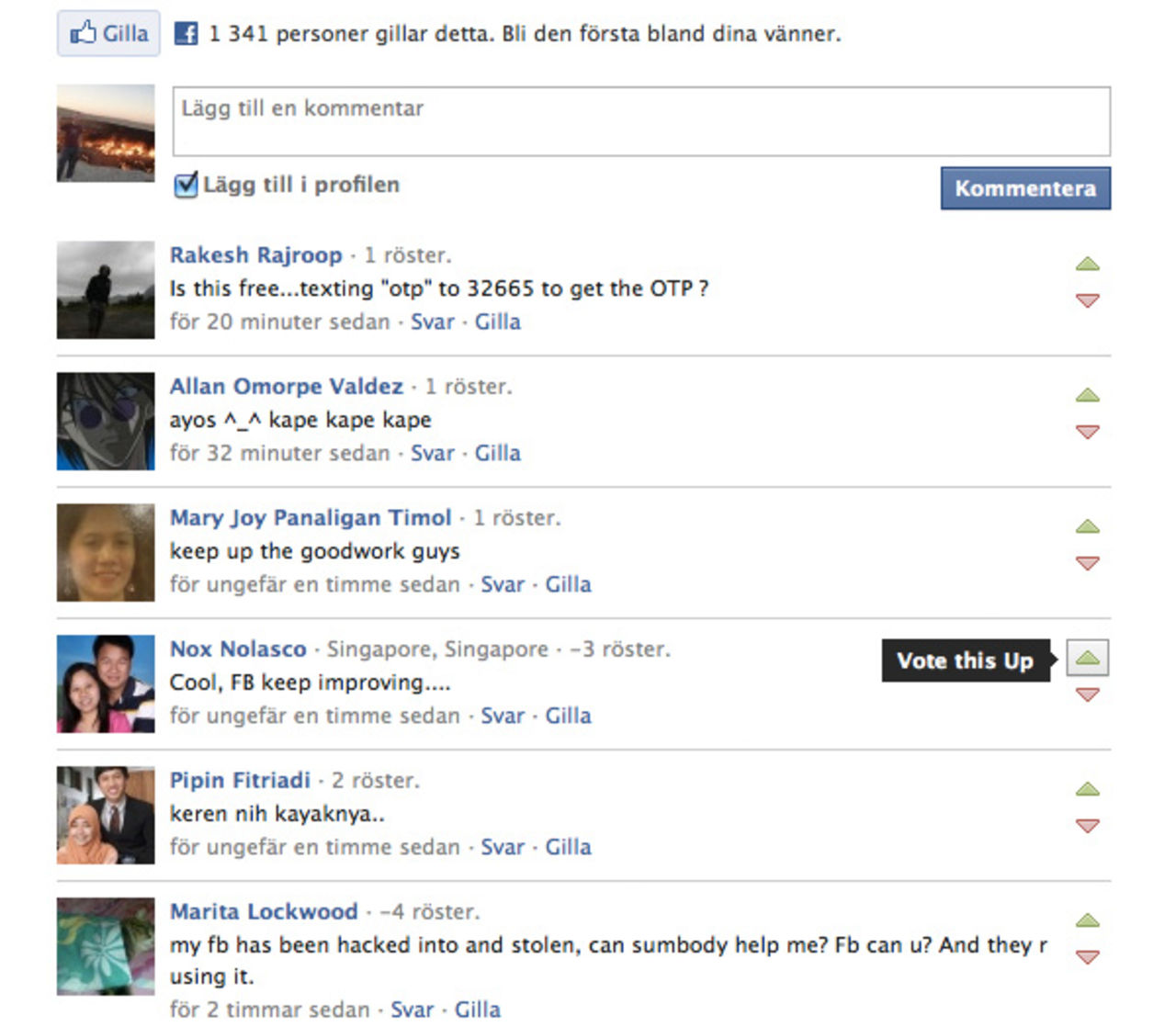 Betygssätt kommentarer på Facebook