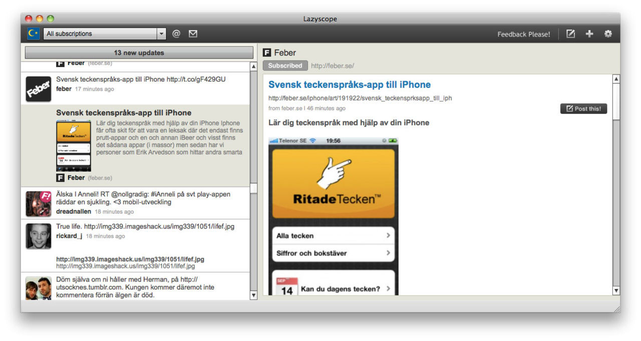 Blanda Twitter och RSS med LazyScope