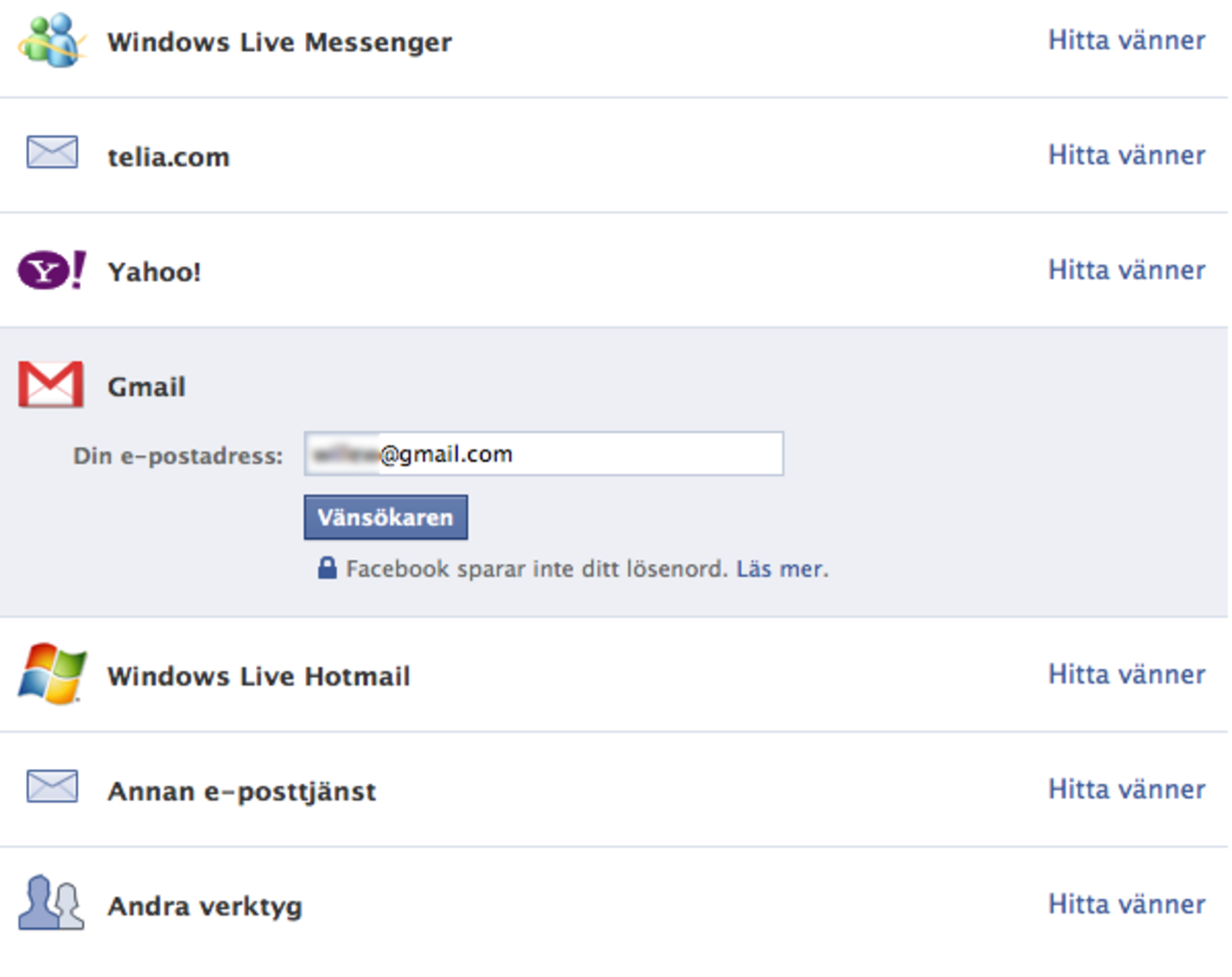 Svårare att hitta vänner på Facebook för Gmail-användare