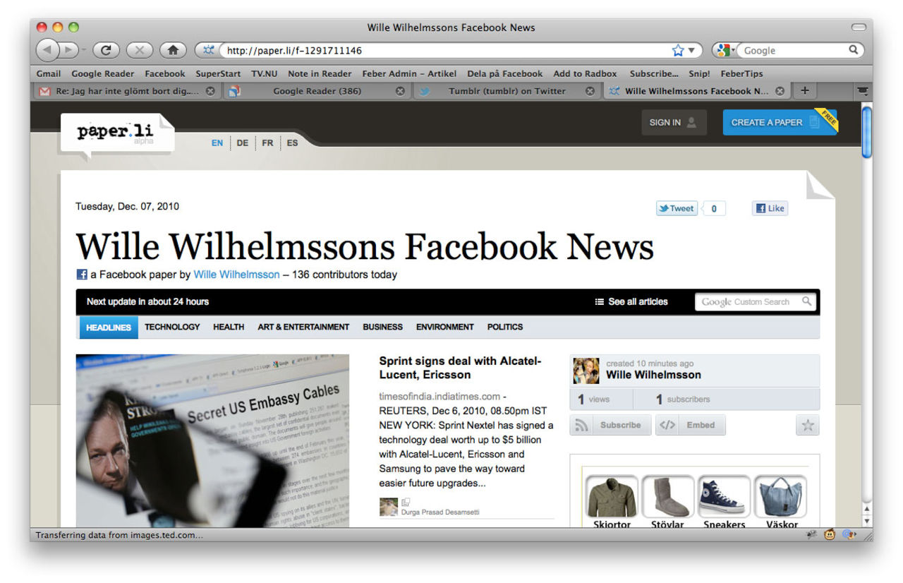 Paper.li gör webbtidning av Facebook-flöden