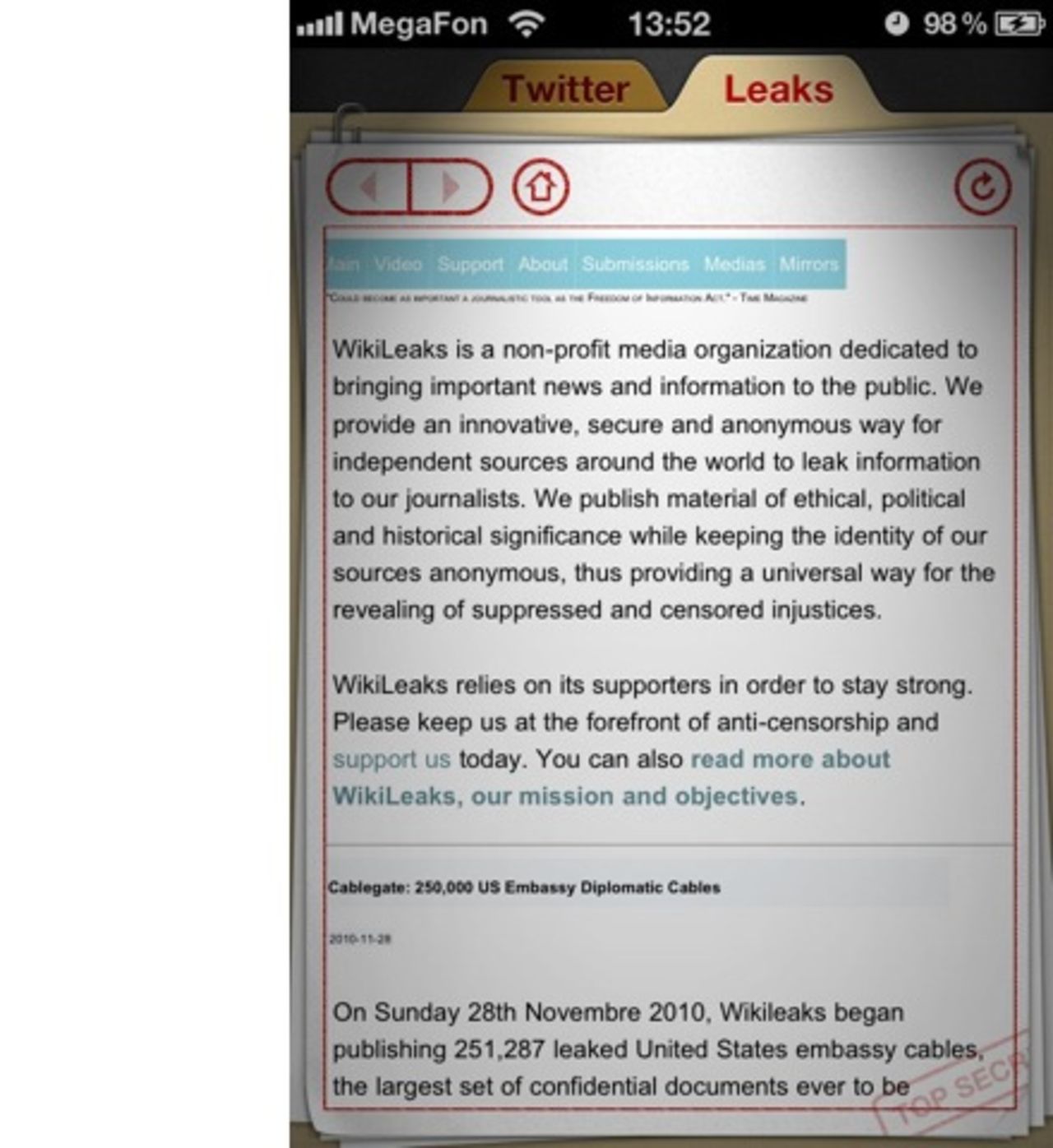 Apple kastar ut WikiLeaks-app från AppStore