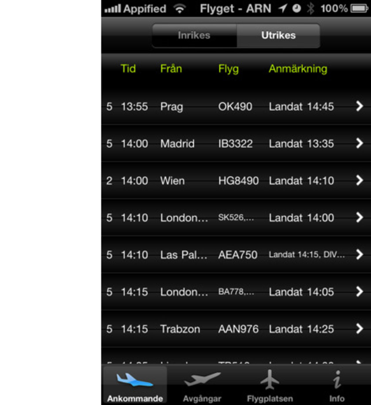 Arlanda-app till iPhone