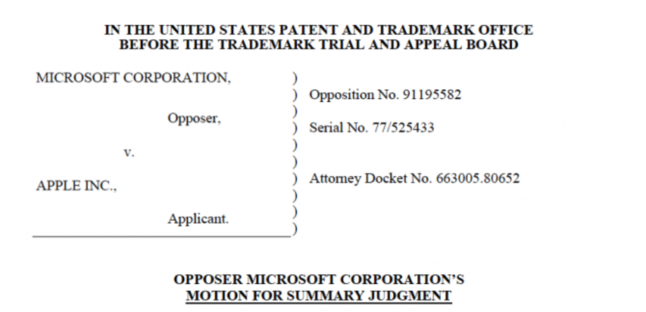 Microsoft vill stoppa Apples varumärkesskydd
