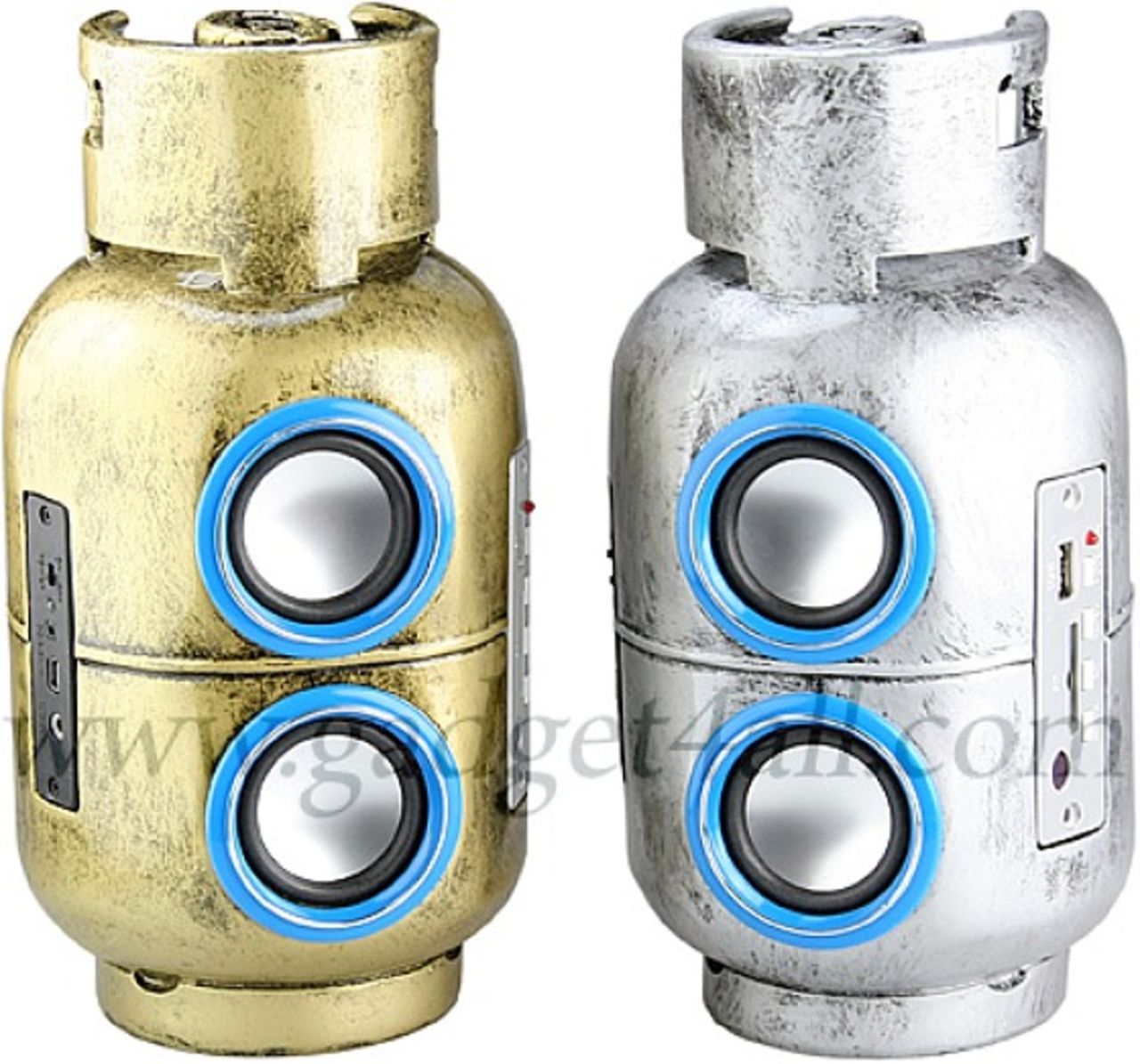 Mediaspelare i form av en gasbehållare